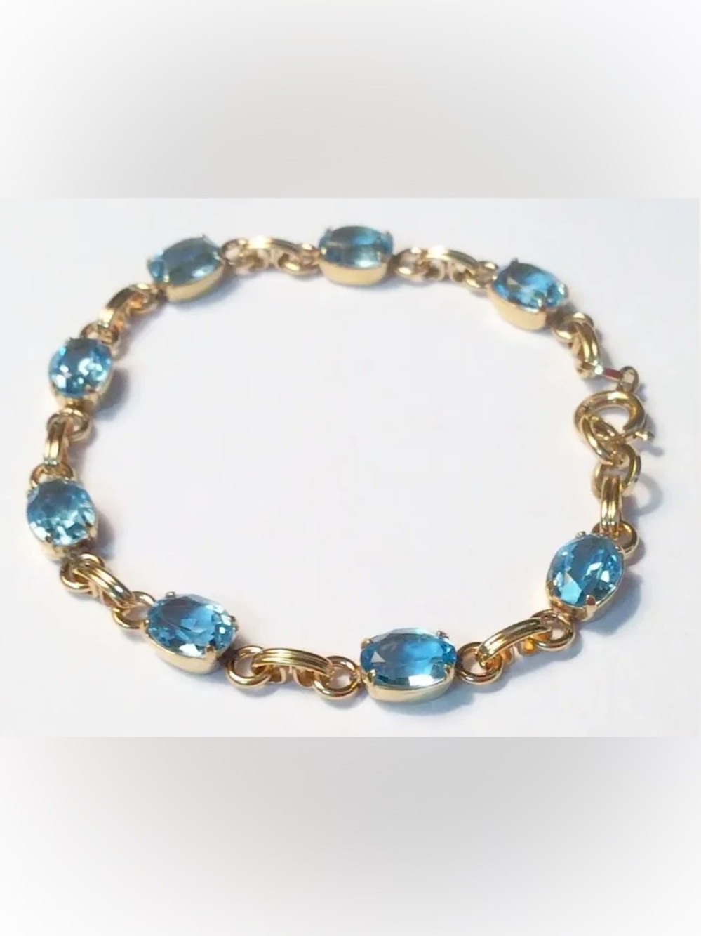 Vintage Van Dell 12K Gold Filled Oval Faceted Aqua Glass Link Statement Bracelet